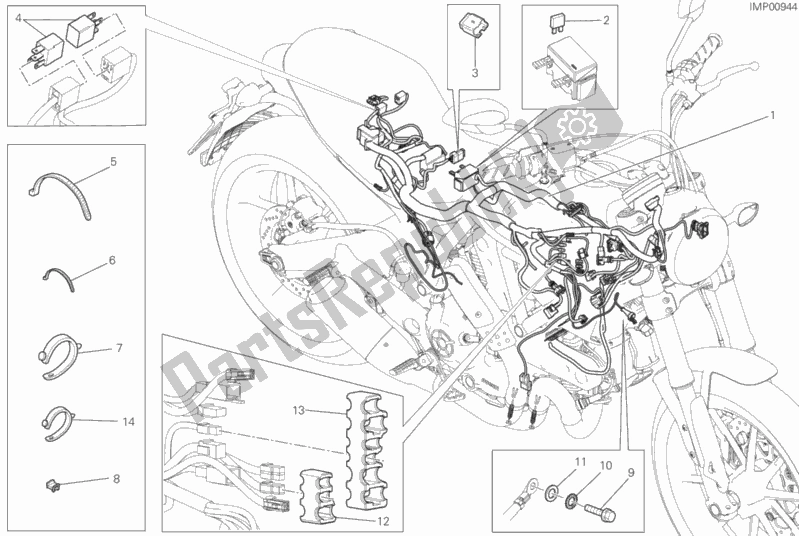 Alle onderdelen voor de Kabelboom van de Ducati Scrambler Flat Track Thailand USA 803 2015